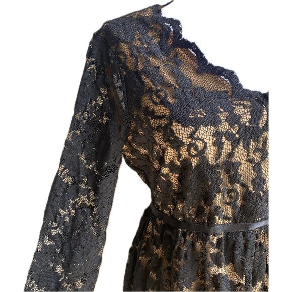 Y2K MAX STUDIO Black Lace Mini Midi Dress Size M Babydoll Cocktail Whimsigoth - Picture 6 of 10